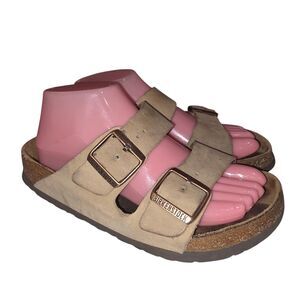 BIRKENSTOCK ARIZONA 6L 4M Cream Dist Suede Leather Double Buckle Summer Sandals